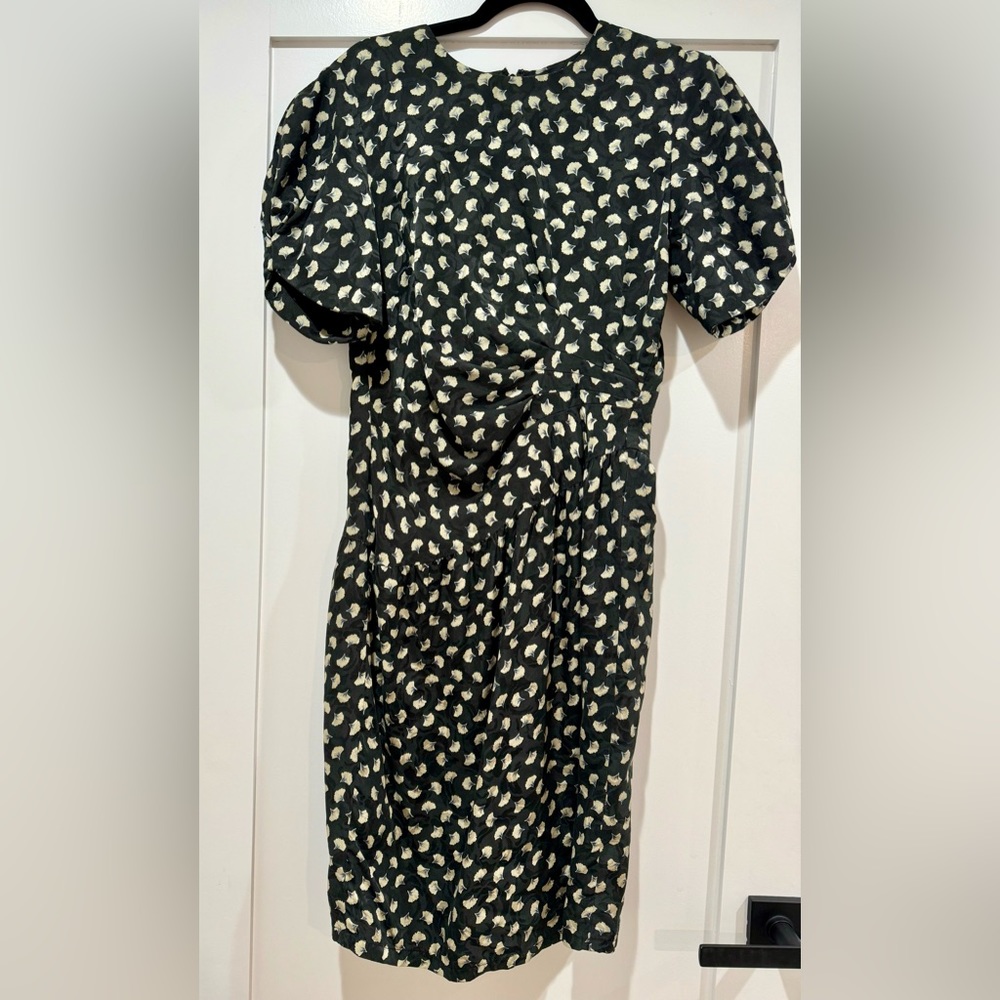 Vintage Joan Leslie Studio 100% Silk Dress – Black Puff Sleeve Ruched Waist M